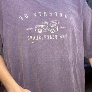 Authentic Pigment Anvil Long Beach Island Surf Wagon Graphic T-Shirt Purple L